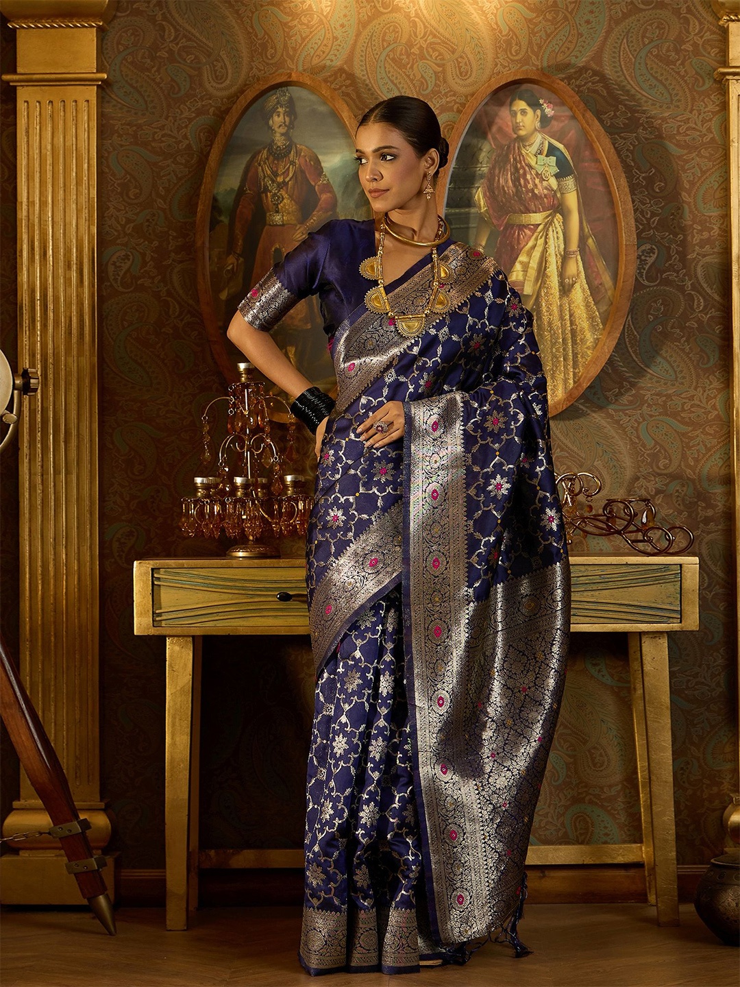 

Sangria Ethnic Motifs Woven Design Banarasi Saree, Blue