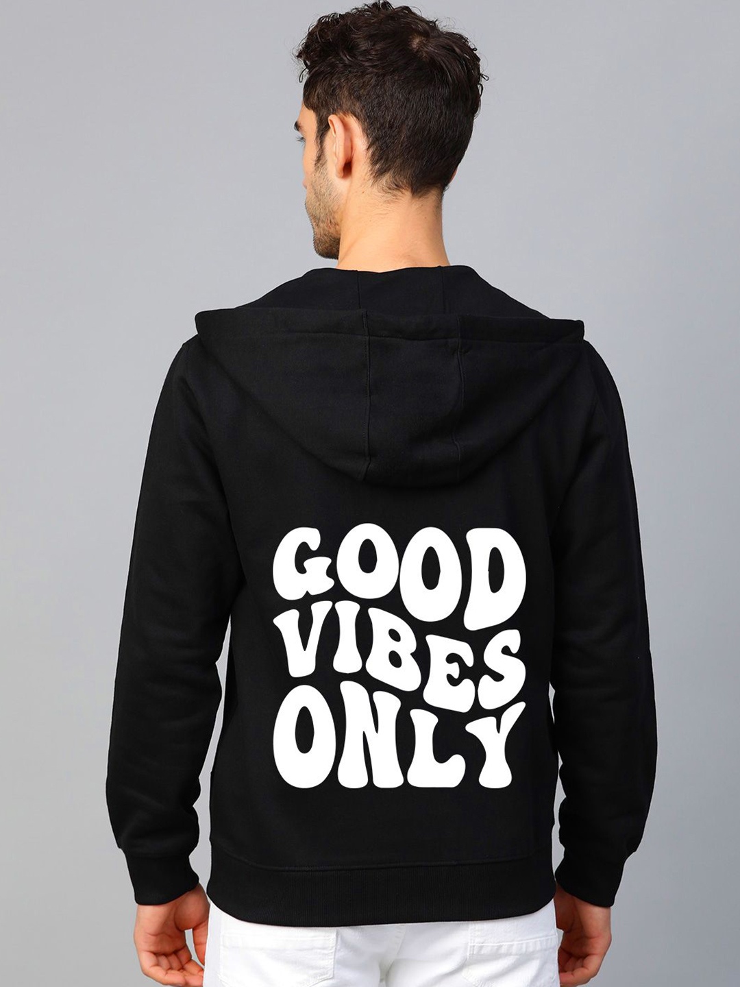 

FALTU.CO Men Typography Printed Hooded Ribbed Cotton Sweatshirt, Black