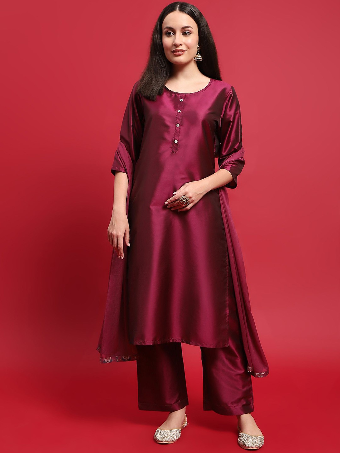

Shree Straight Kurta with Trousers & With Dupatta, Red