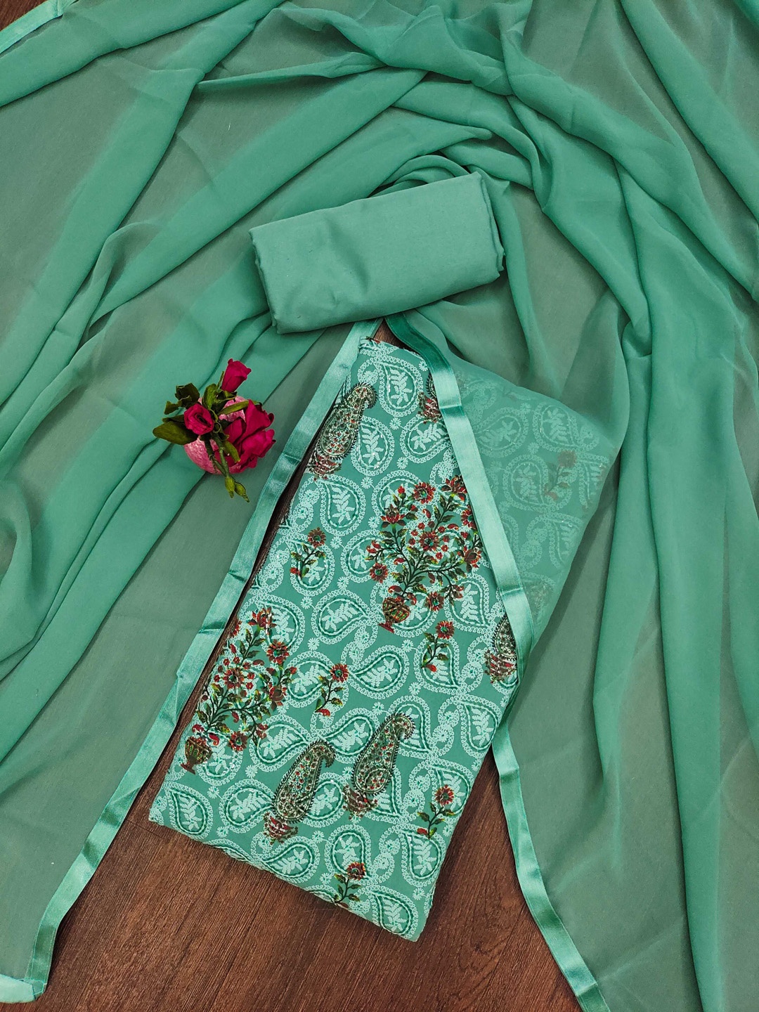 

Ishin Ethnic Motifs Embroidered Sequinned Silk Georgette Unstitched Dress Material, Sea green