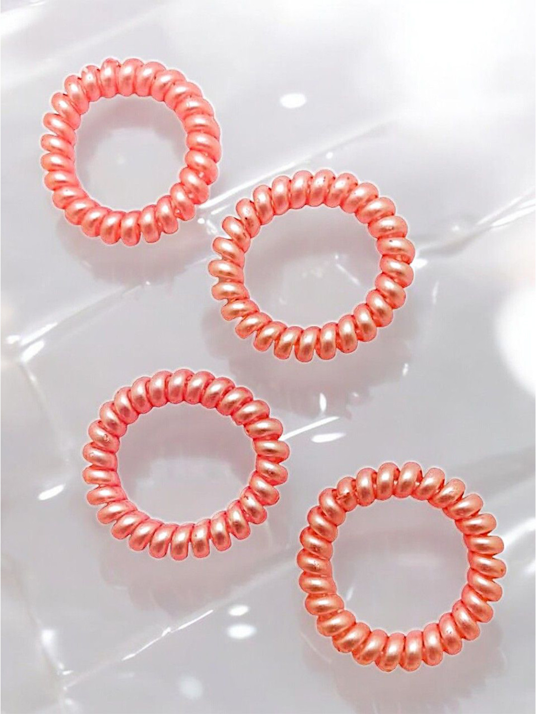 

9blings Girls Set of 4 Spiral Ponytail Holders, Pink