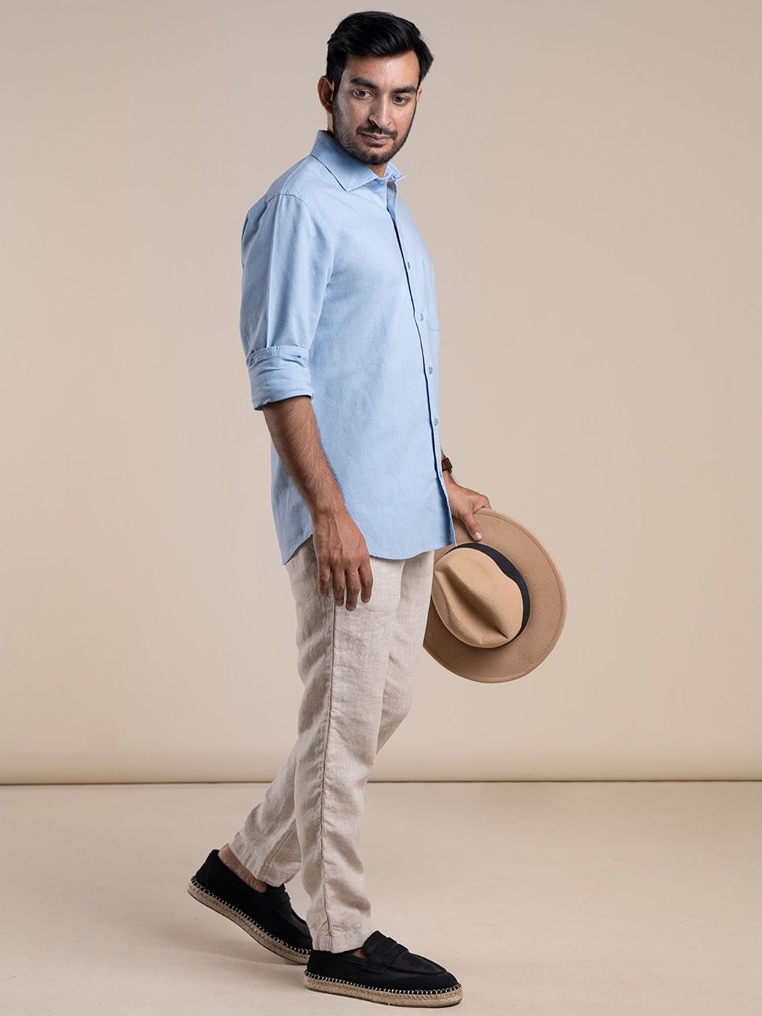 

Monks of Method Men Classic Spread Collar Solid Slim Fit Casual Shirt, Blue