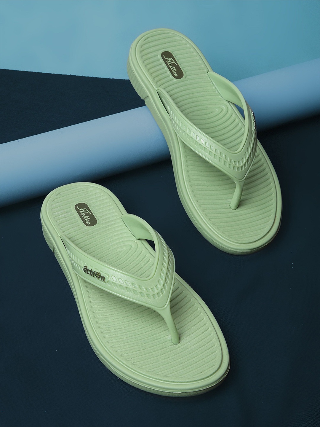 

Action Women Textured Rubber Thong Flip-Flops, Green