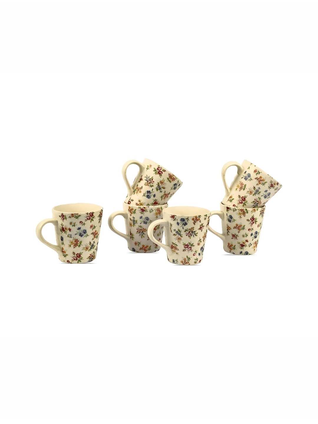 

AMALAFIEE CERAMICS Cream & Maroon 6 Pieces Floral Printed Matte Mugs 240 ml