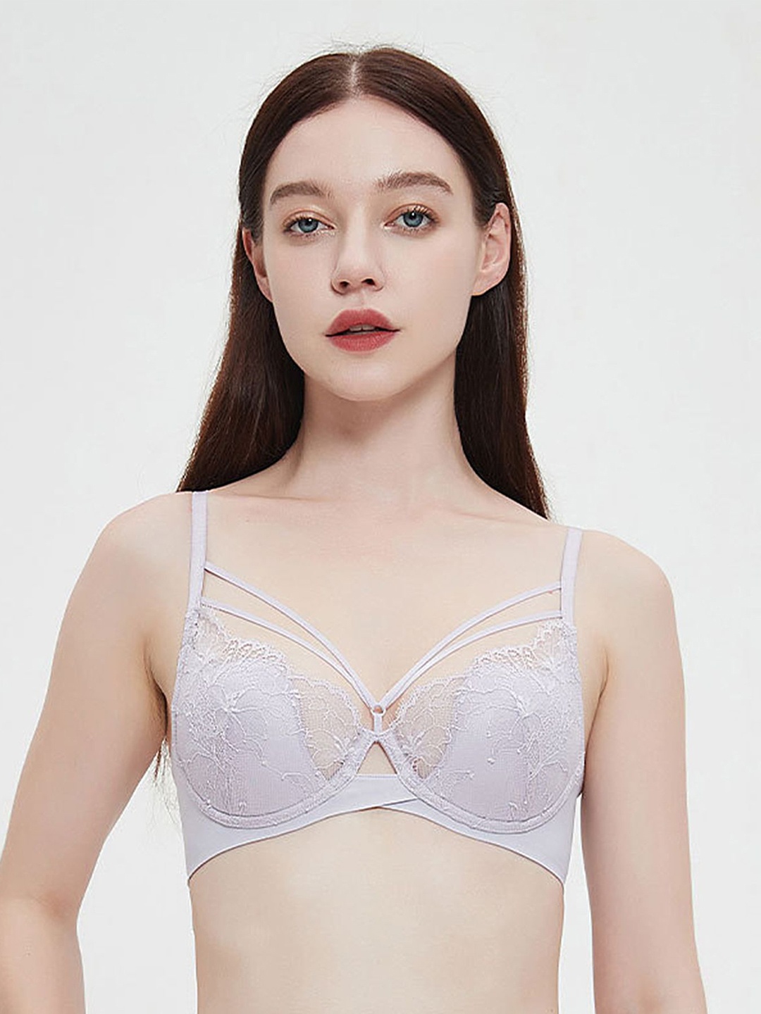 

LULU & SKY Medium Coverage Lace-detail Underwired Bra, Lavender