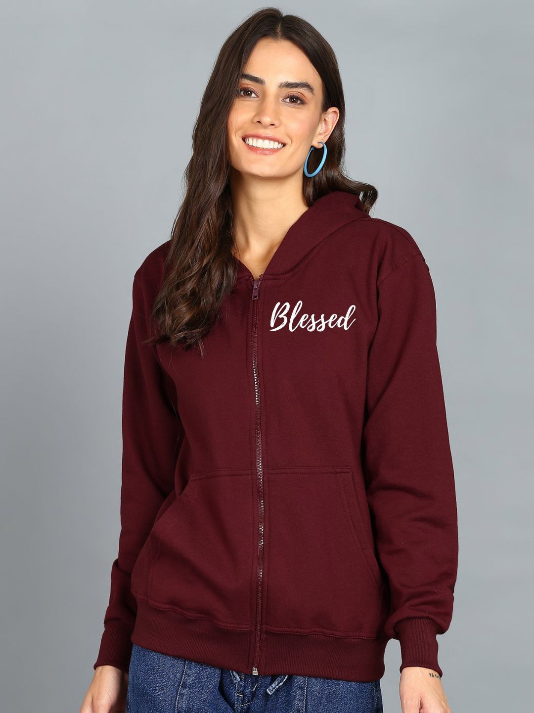 

FALTU.CO Women Typography Printed Hooded Ribbed Cotton Sweatshirt, Maroon