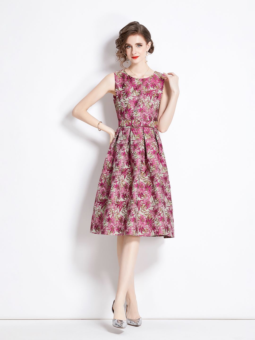 

JC Collection Women Floral Printed Fit & Flare Midi Dress, Pink