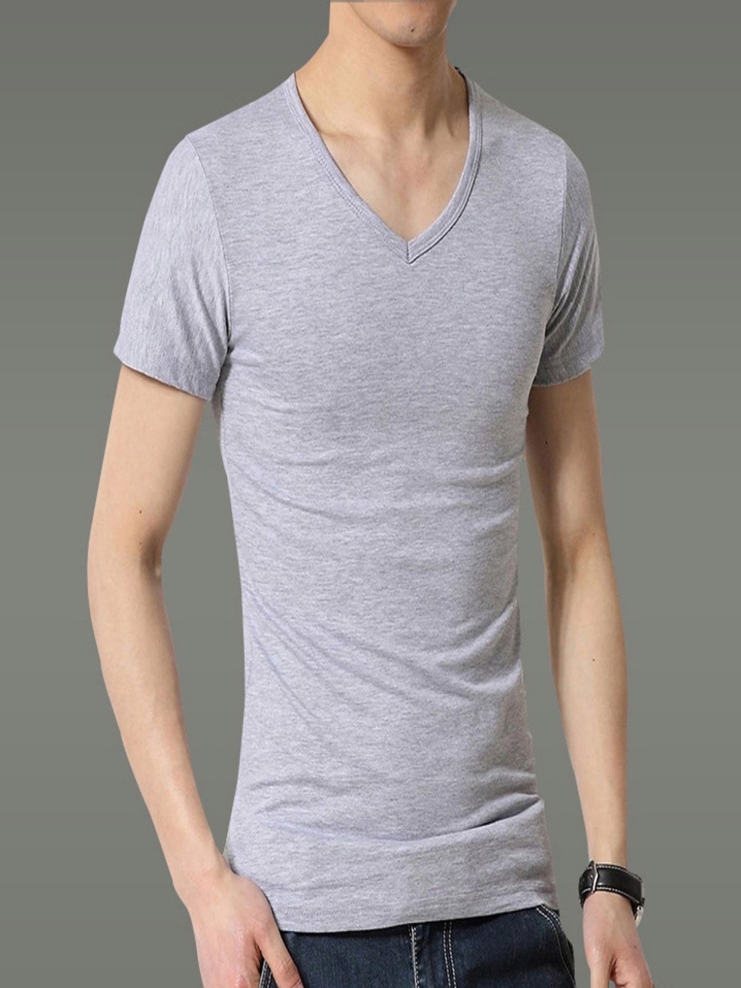 

StyleCast Men V-Neck Raw Edge T-shirt, Grey