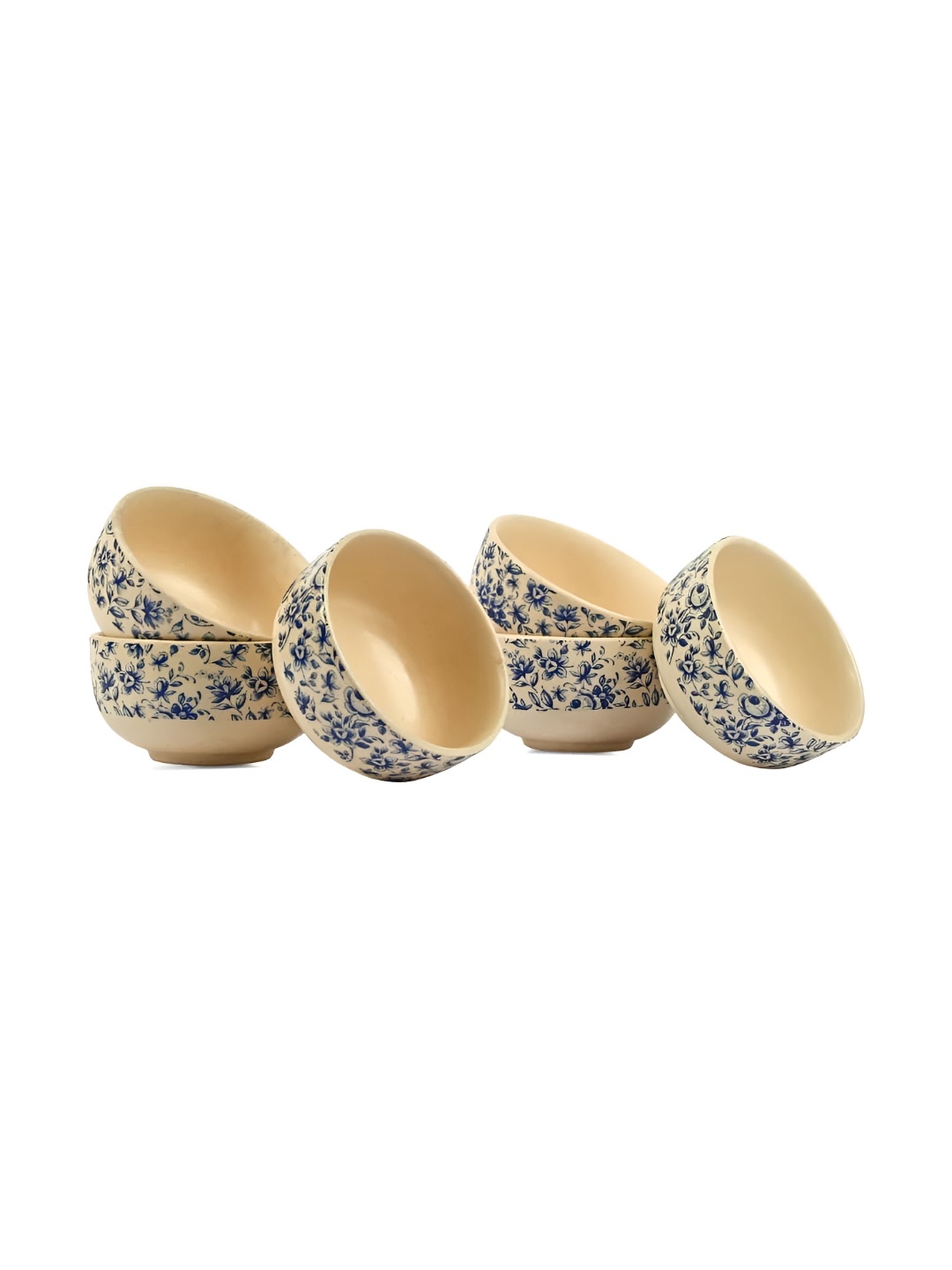 

AMALAFIEE CERAMICS Cream 6 Pieces Printed Ceramic Microwave Safe Matte Serving Bowls