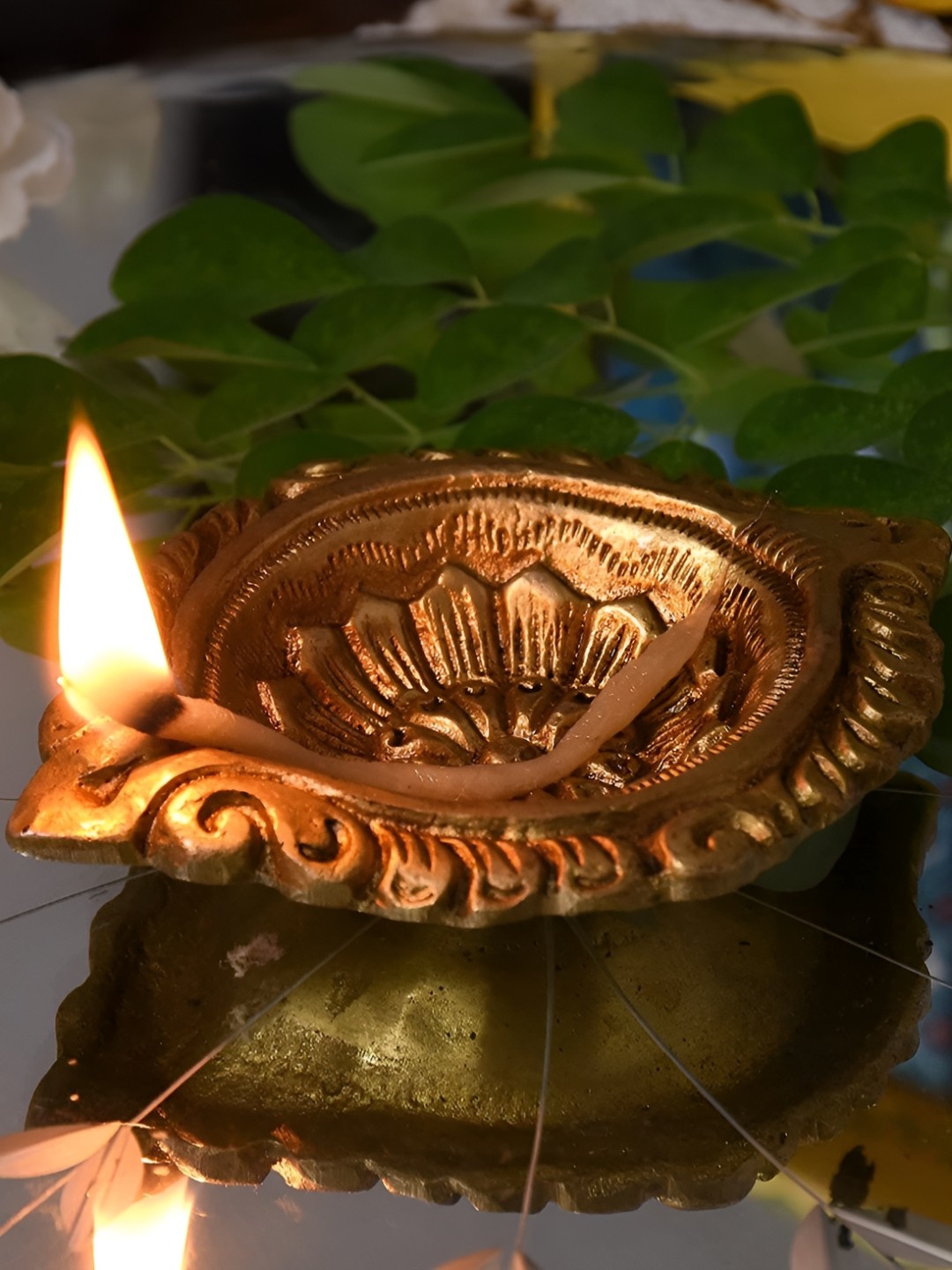 

Indianshelf Gold-Toned Textured Brass Diwali Diyo Diya