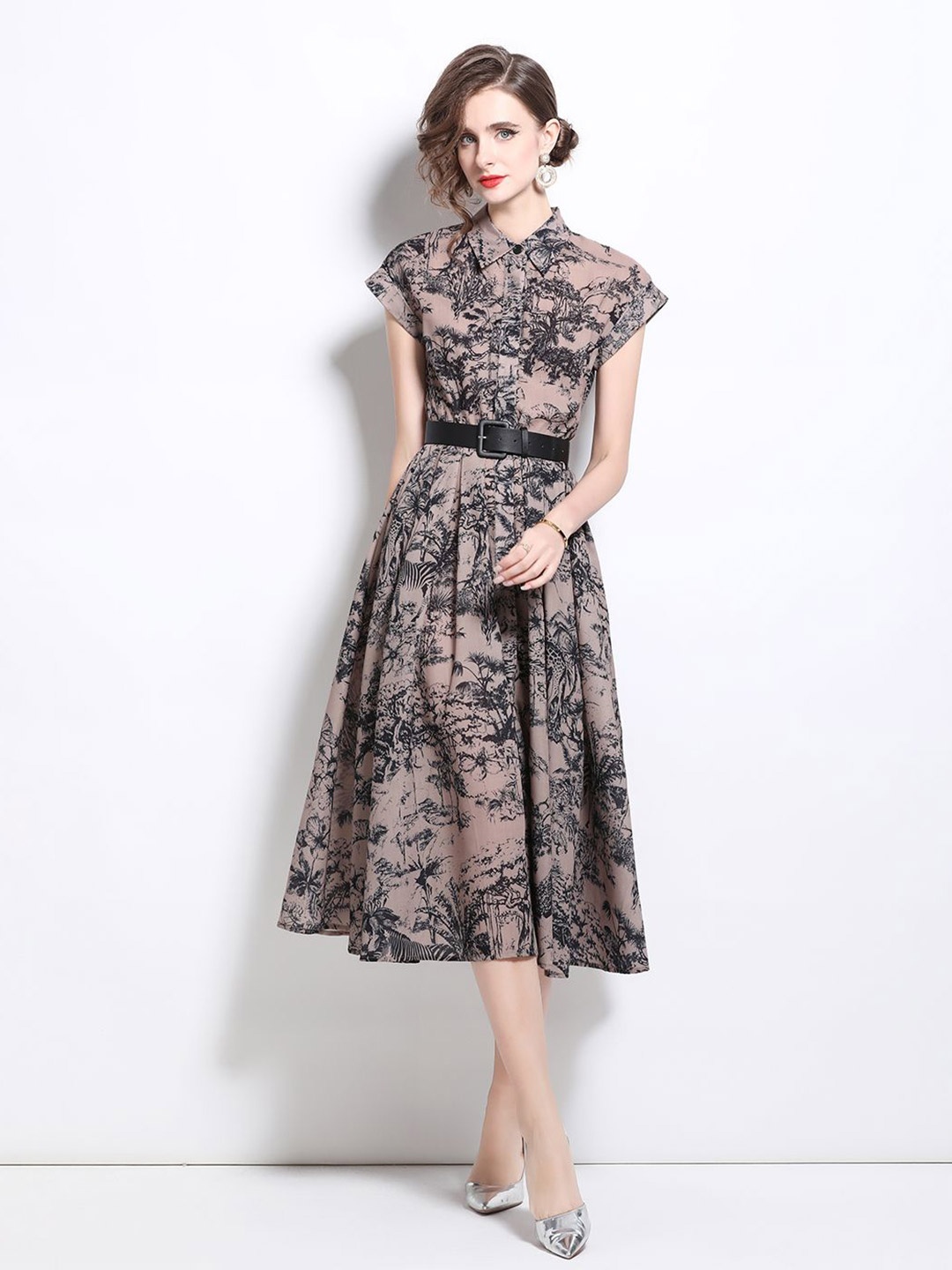 

JC Collection Women Floral Printed Fit & Flare Dress, Khaki