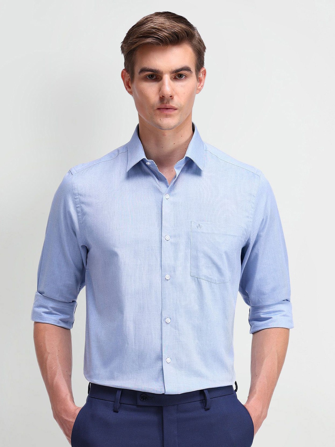 

Arrow Men Classic Spread Collar Checked Cotton Formal Shirt, Blue