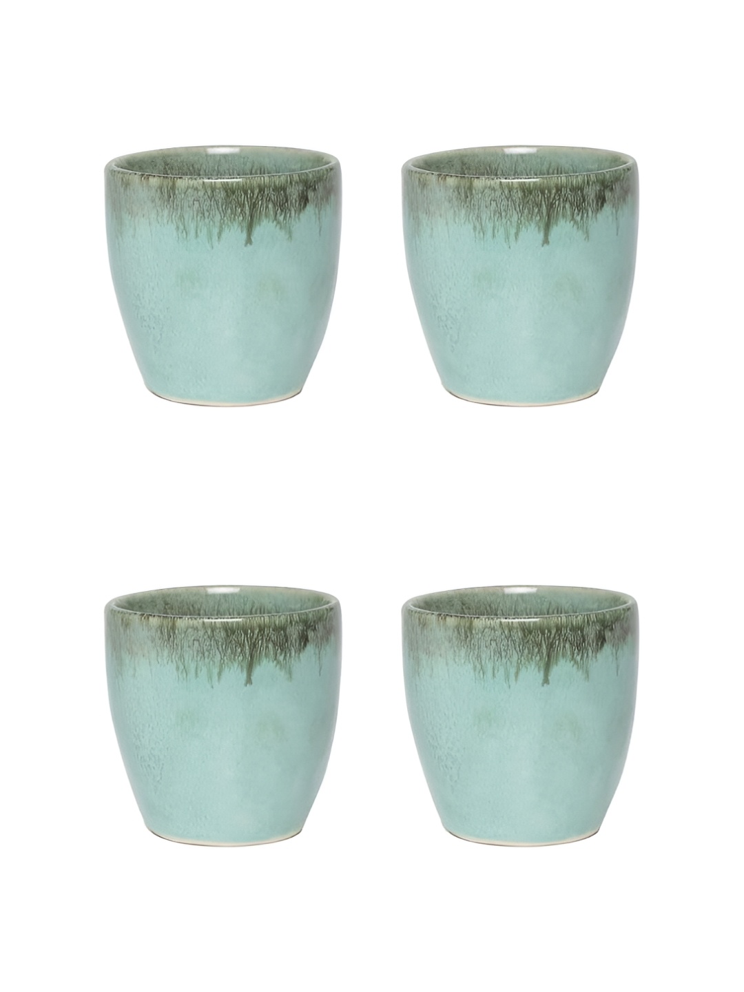 

AMALAFIEE CERAMICS Turquoise Blue & Brown 4 Pieces Printed Ceramic Glossy Cups 200 ml