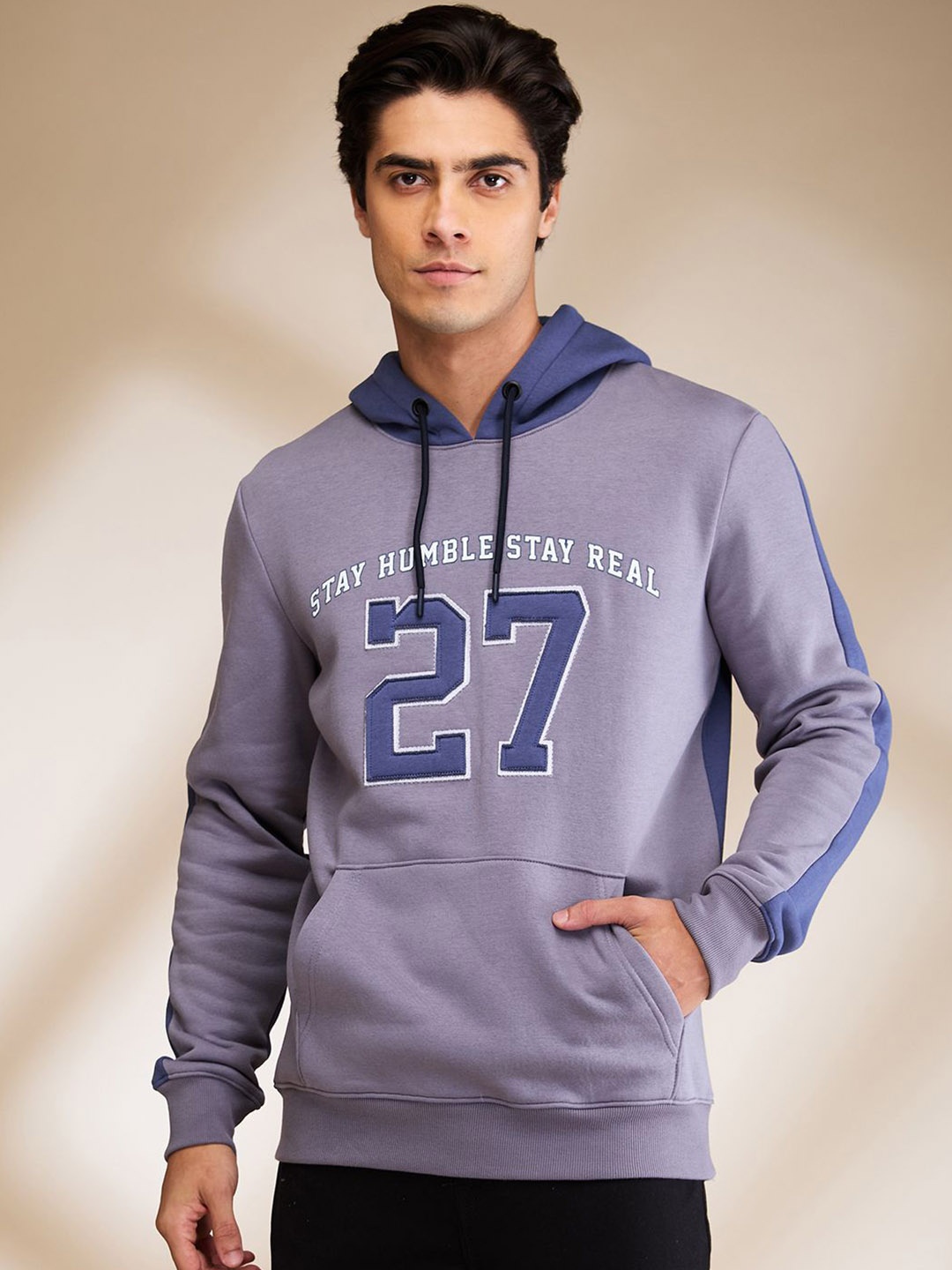 

Being Human Men Cotton Hooded Neck Long Sleeves Sweatshirts with Patchwork, Grey