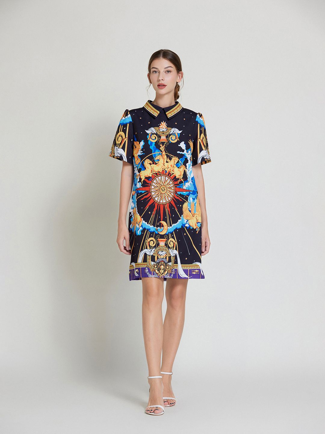 

JC Collection Ethnic Motifs Printed A-Line Dress, Navy blue