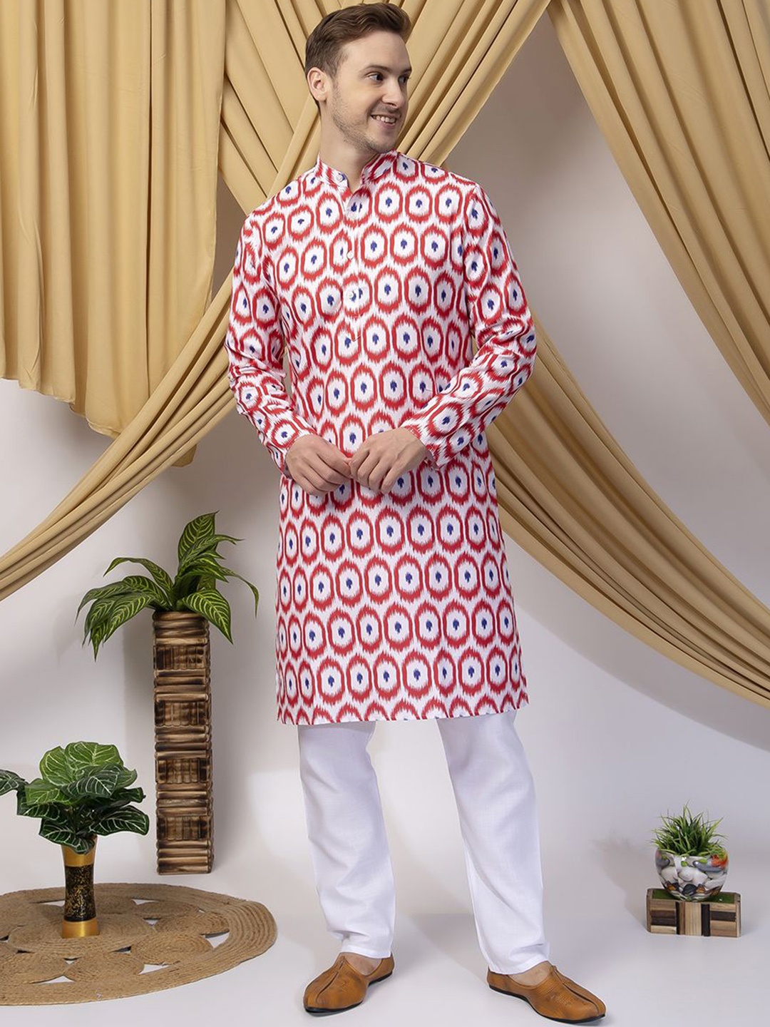 

Hangup Printed Cotton Straight Kurta with Pyjamas, White