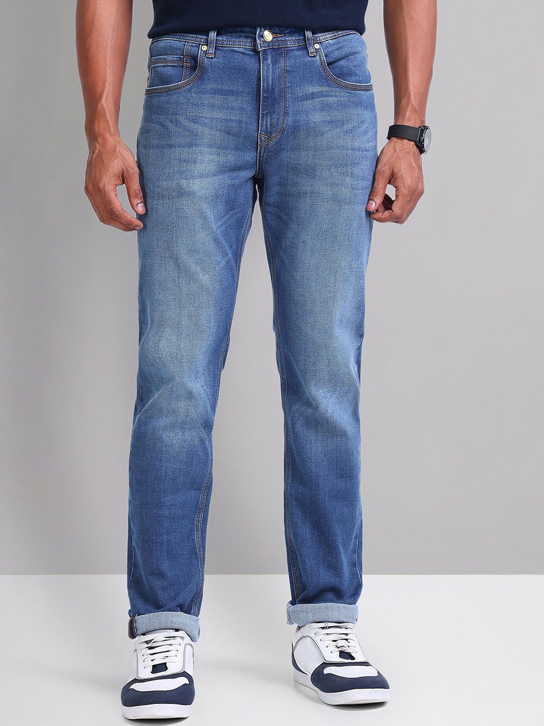 

AD By Arvind Men Slim Fit Heavy Fade Jeans, Blue