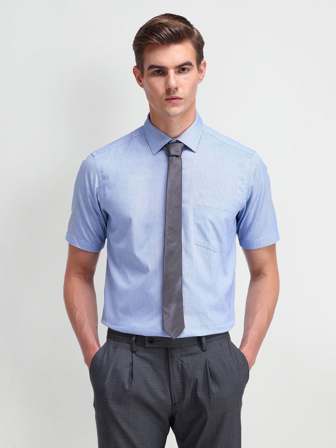 

Arrow Men Classic Spread Collar Checked Cotton Formal Shirt, Blue