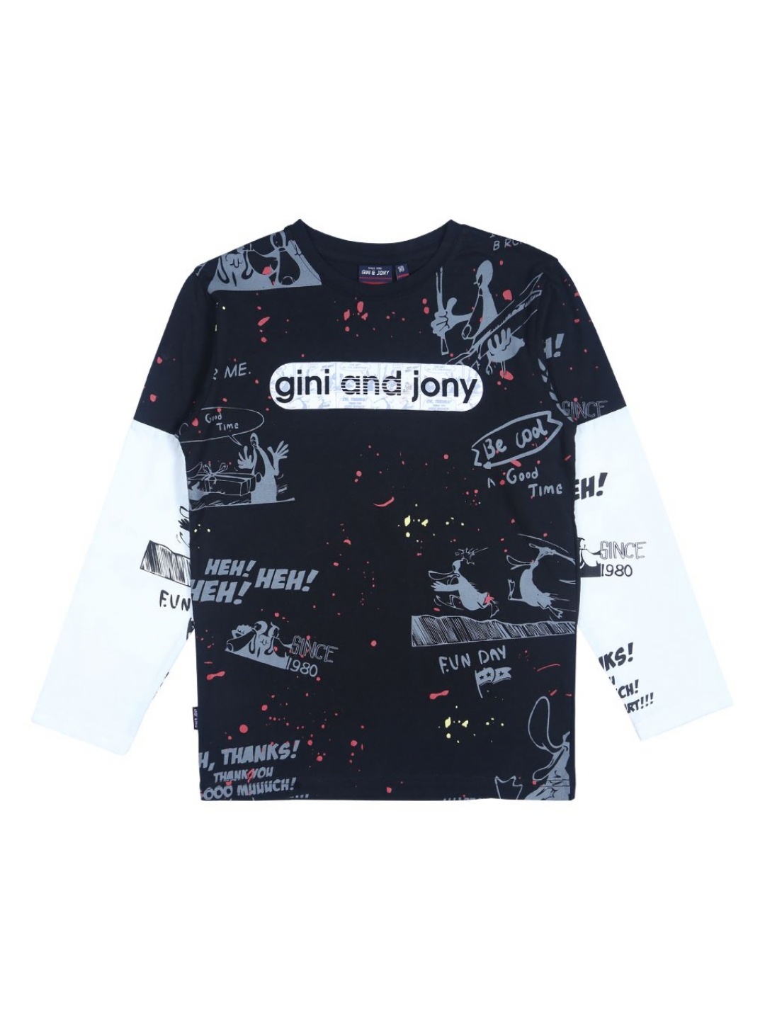 

Gini and Jony Boys Graphic Printed Round Neck Cotton T-shirt, Black