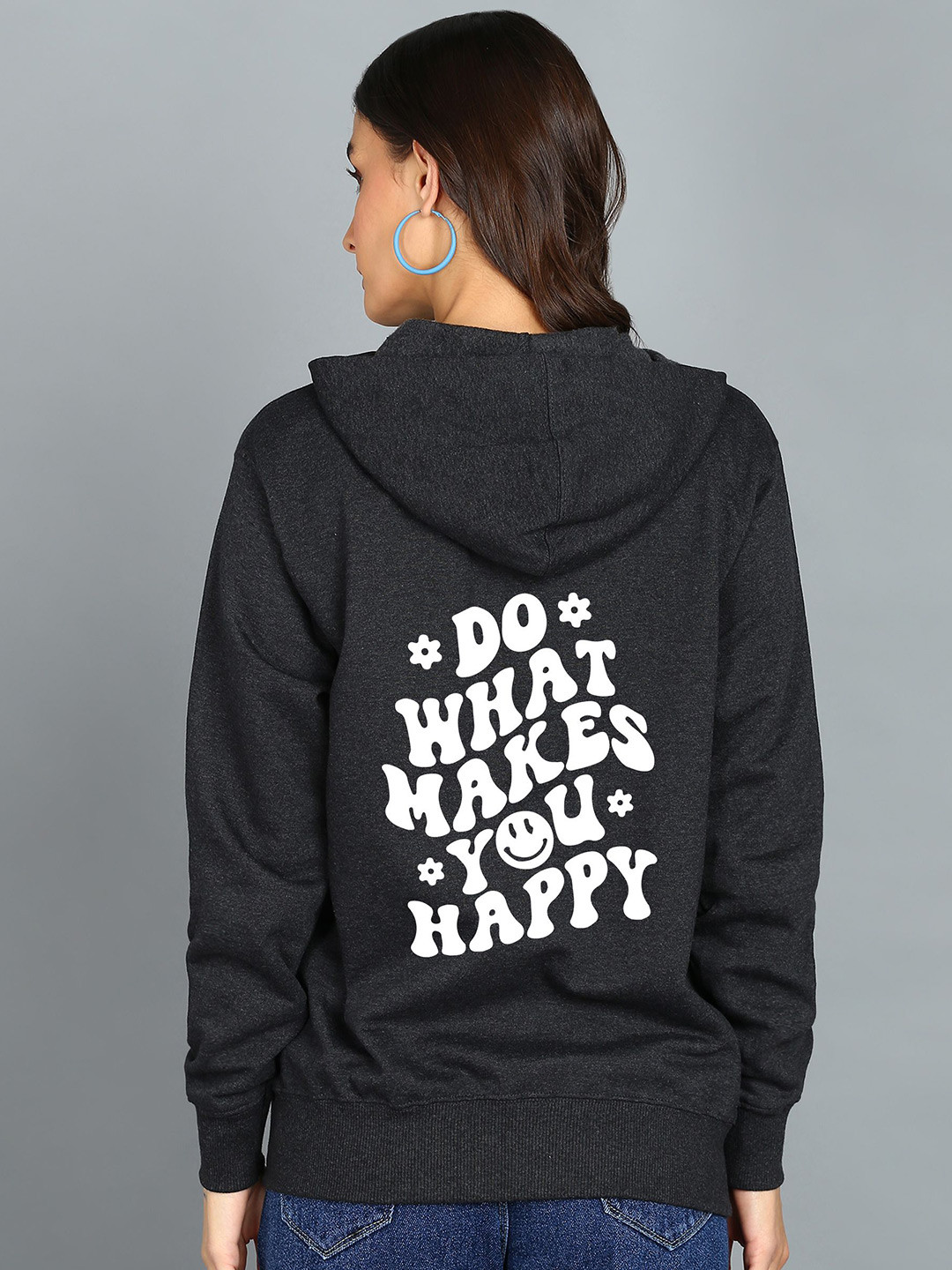 

FALTU.CO Women Typography Printed Hooded Ribbed Cotton Sweatshirt, Charcoal