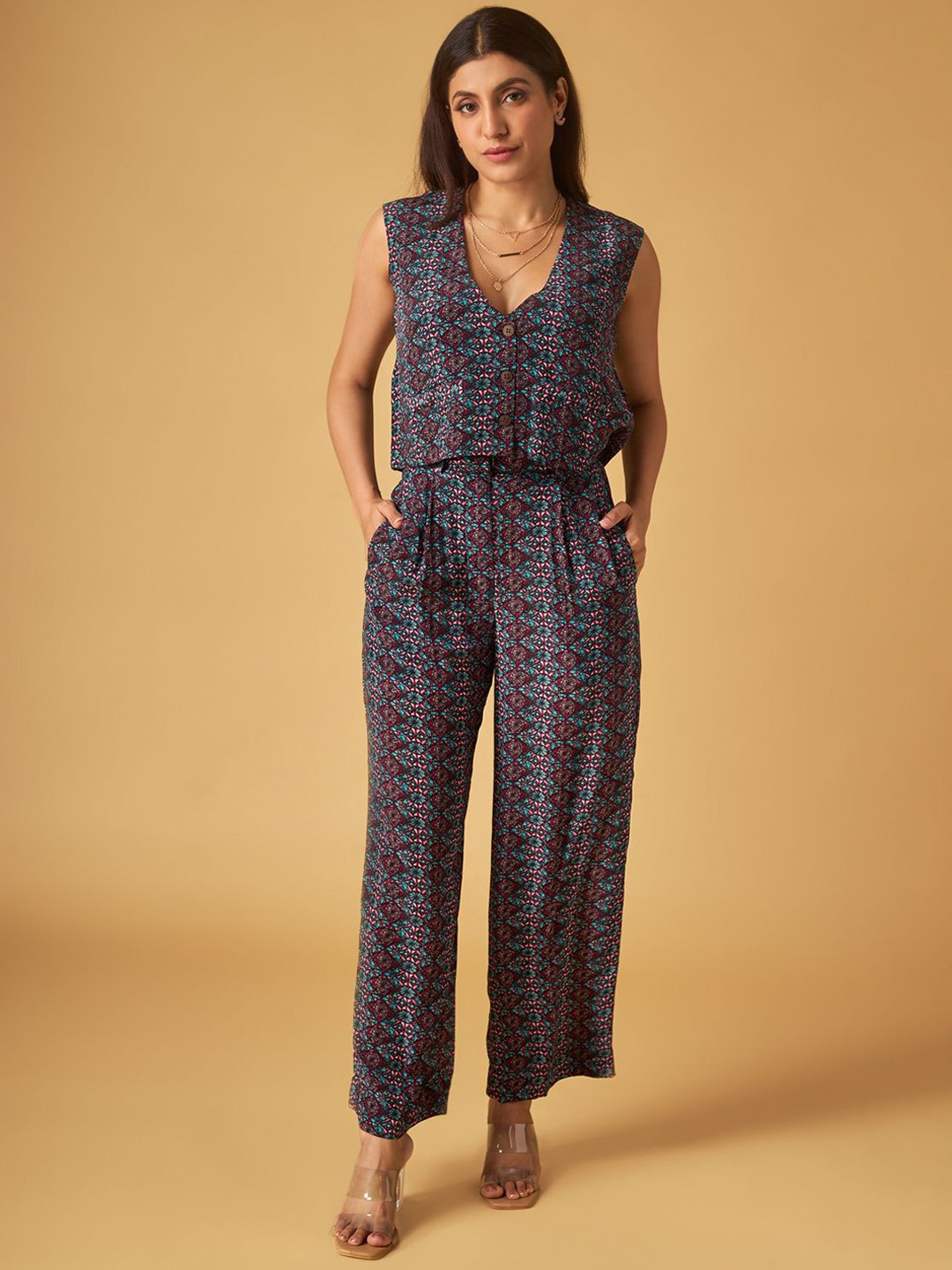 

Maisolos Printed Pure Cotton Top With Trouser, Brown