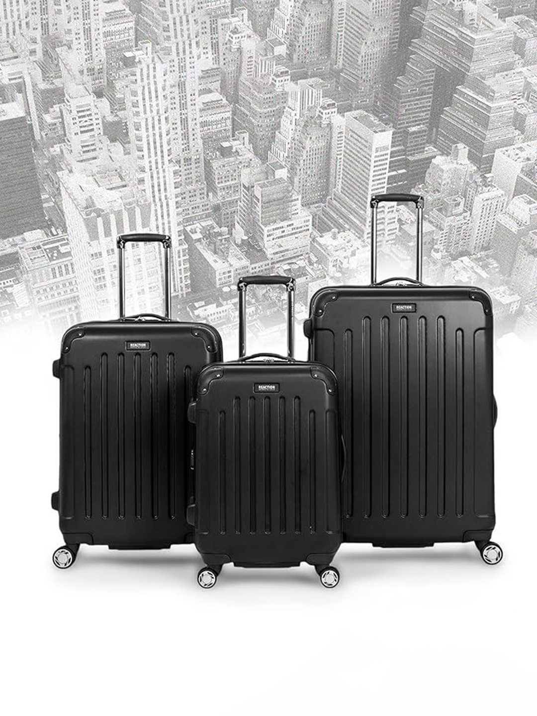 

Kenneth Cole Set Of 3 Textured Hard-Sided Trolley Bags, Black
