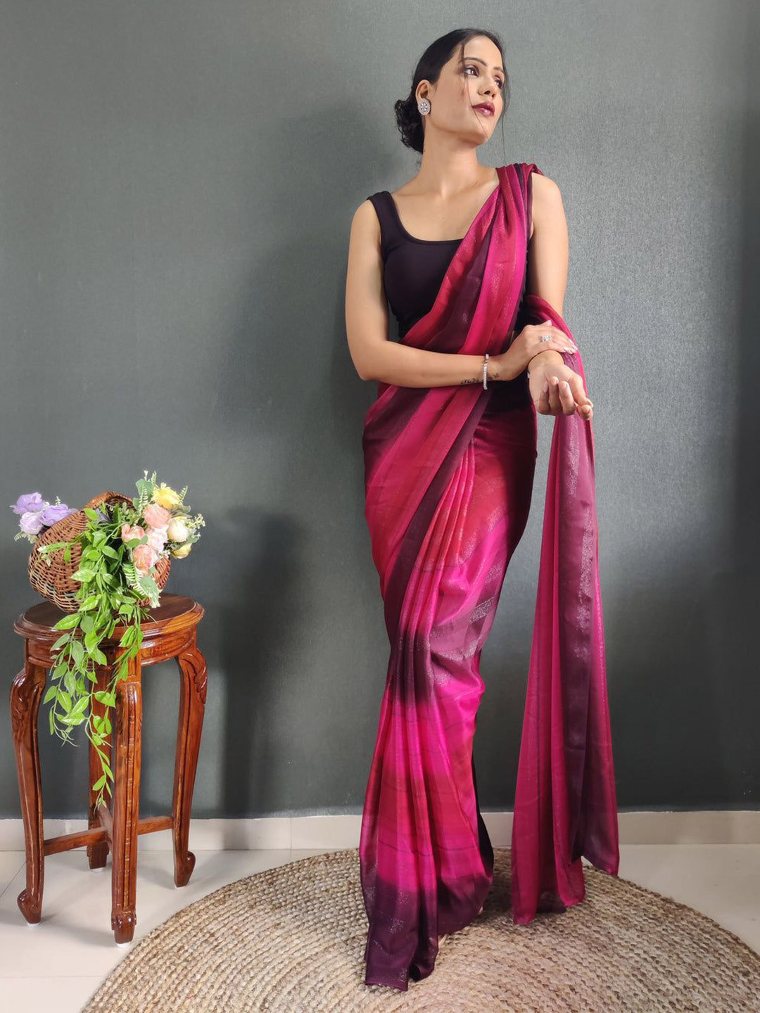 

Sidhidata Striped Saree With Blouse Piece, Pink