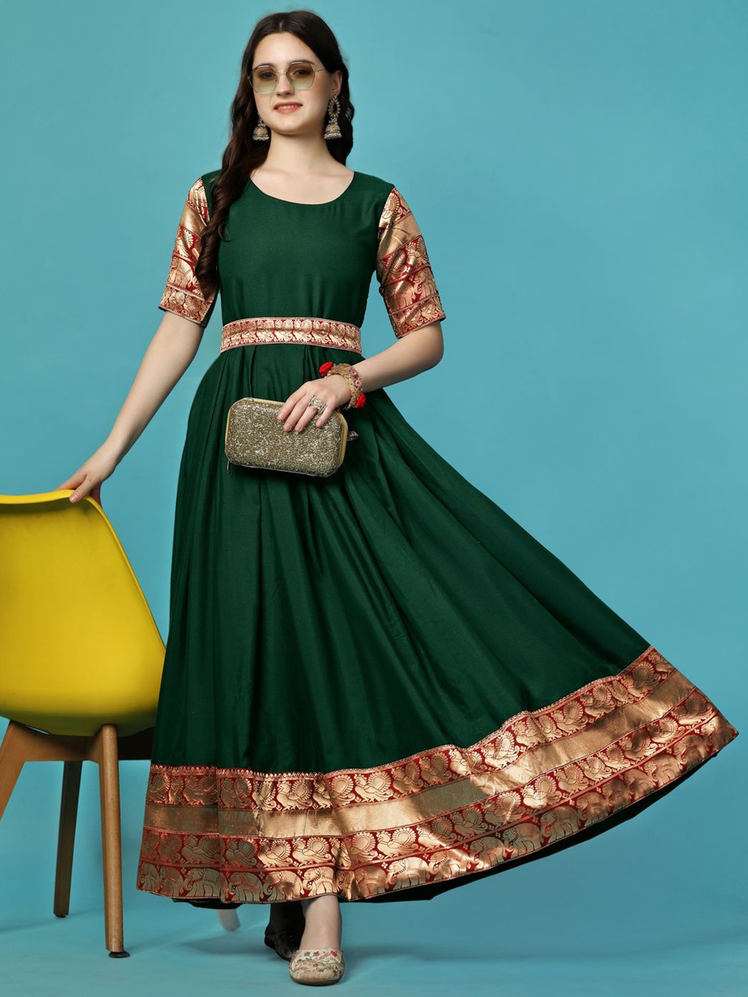 

BAESD Women Floral Georgette Maxi Dress, Green