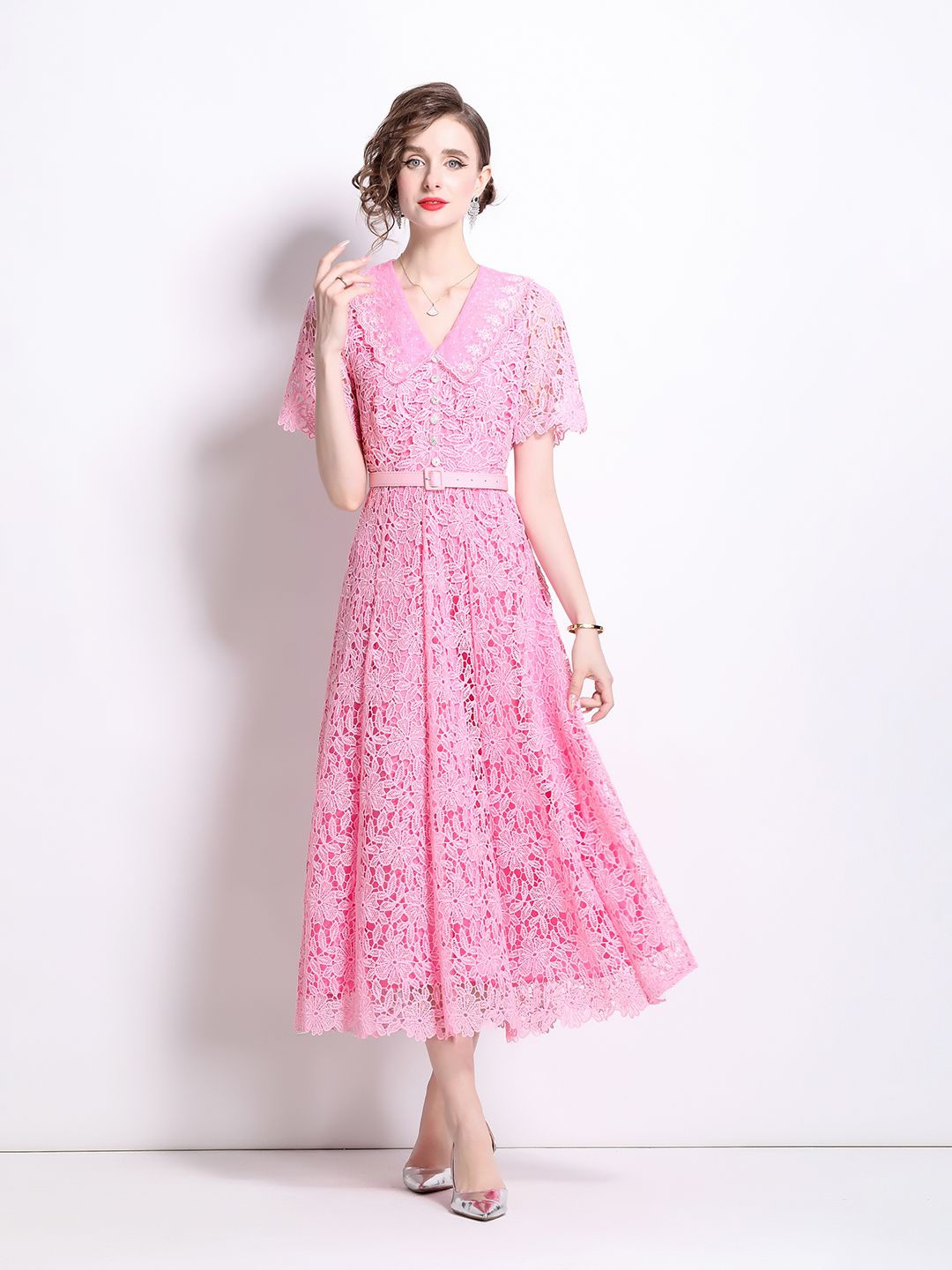 

JC Collection Floral Design Flared Sleeve Maxi Dress, Pink