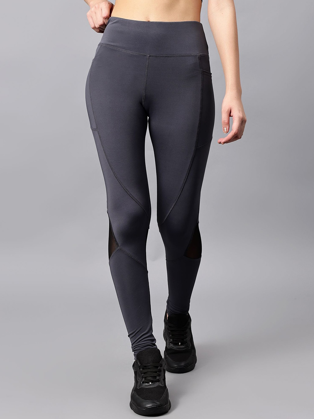 

COSVOS Women Slim-Fit High Rise Ankle-Length Gym Tights, Grey
