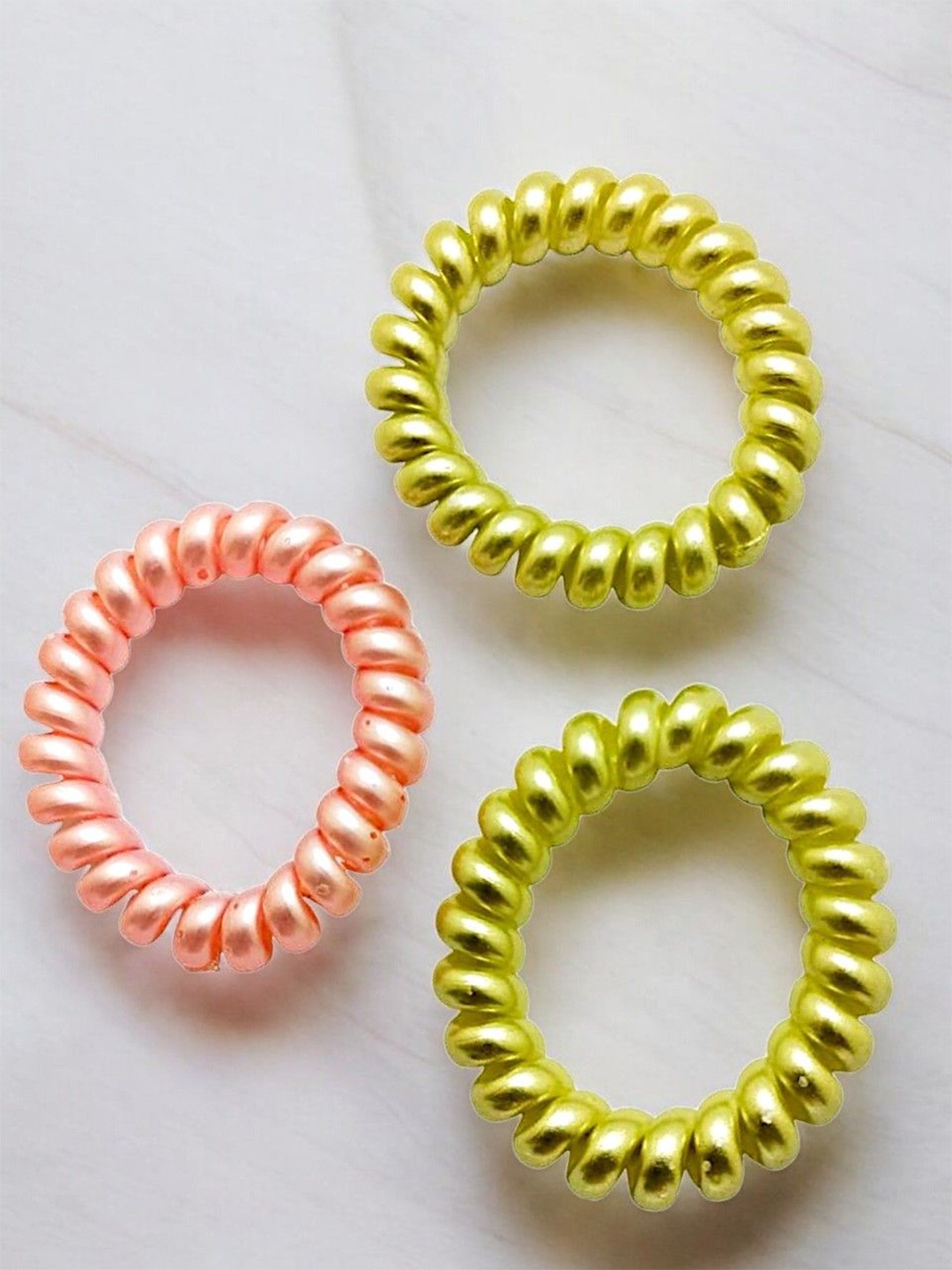 

9blings Girls Set of 3 Spiral Ponytail Holders, Green