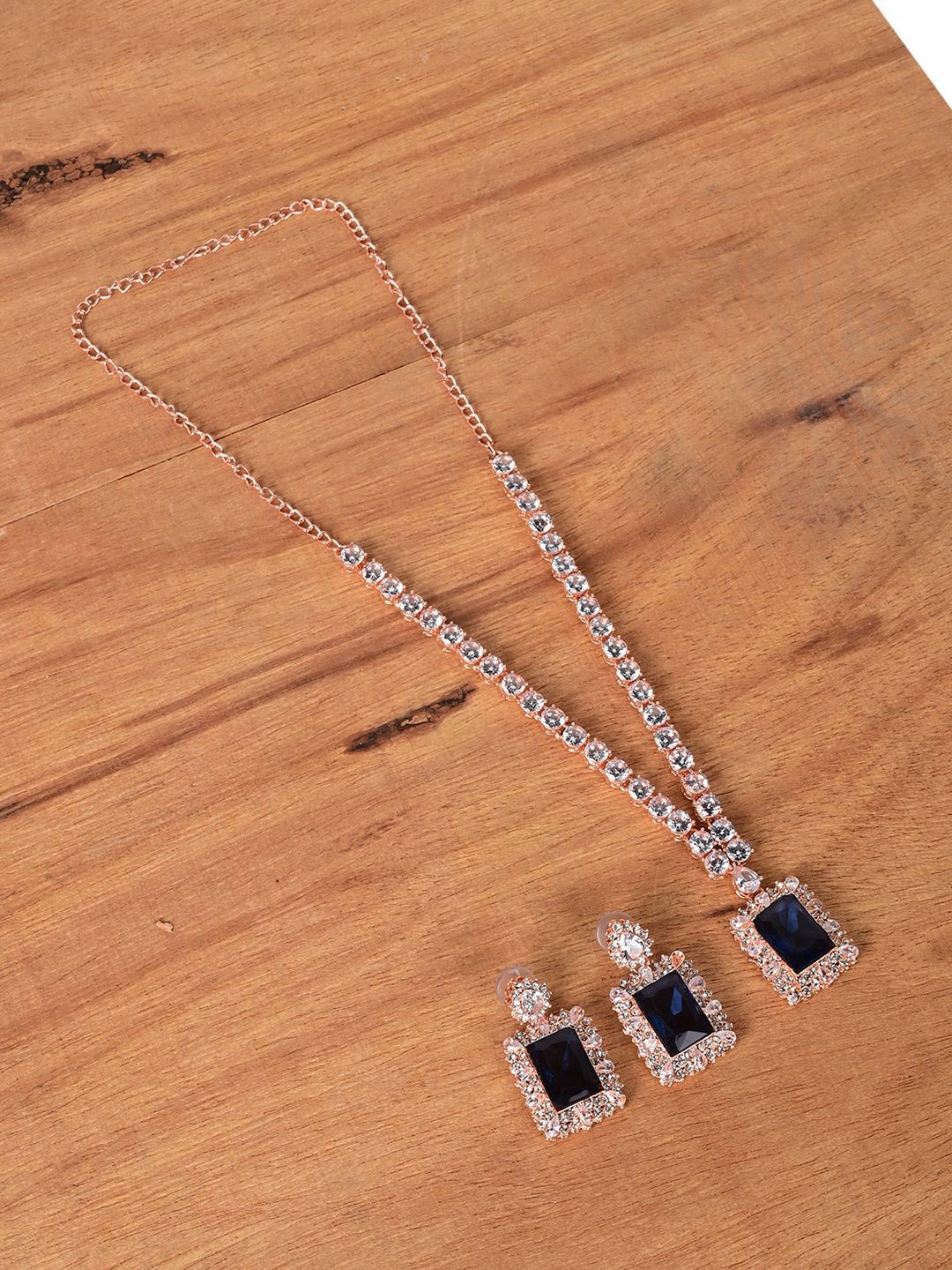

Keviv Gold Plated American Diamond Studded Necklace With Earrings