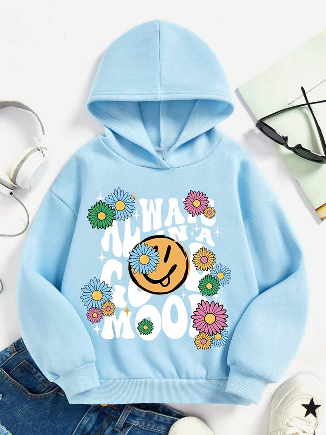 

TABADTOD Unisex Kids Floral Printed Dry Fit Hooded Sweatshirt, Blue