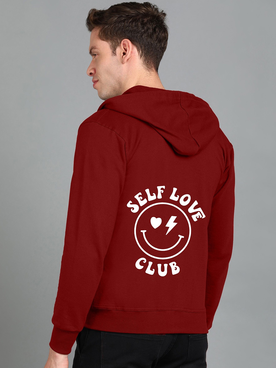 

FALTU.CO Men Printed Hooded Pure Cotton Sweatshirt, Maroon