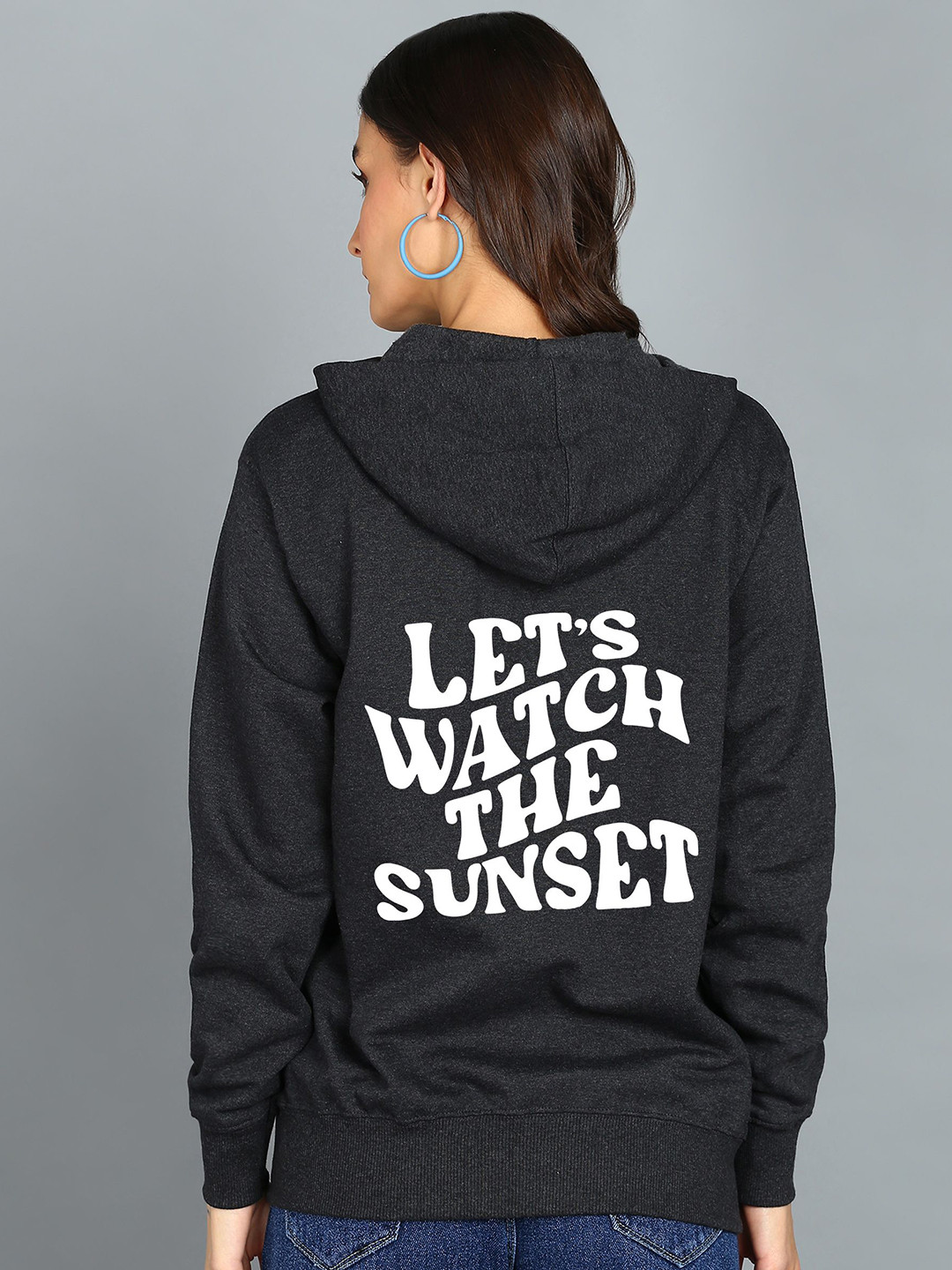 

FALTU.CO Women Typography Printed Hooded Ribbed Cotton Sweatshirt, Charcoal