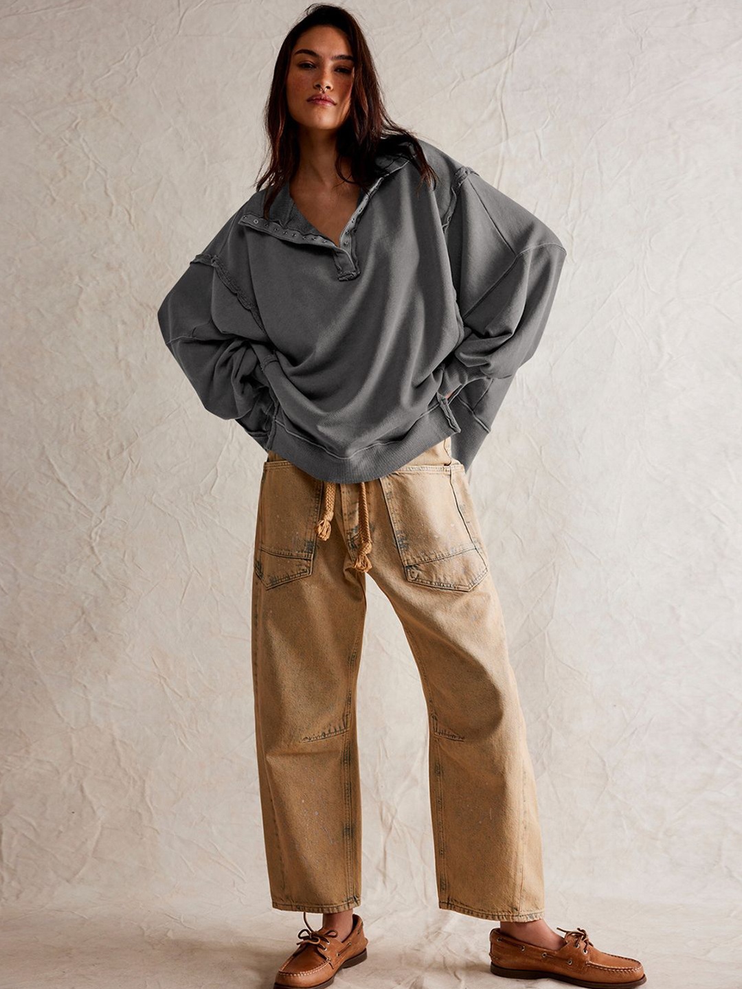 

JC Mode Women Solid Oversized Sweatshirt, Grey