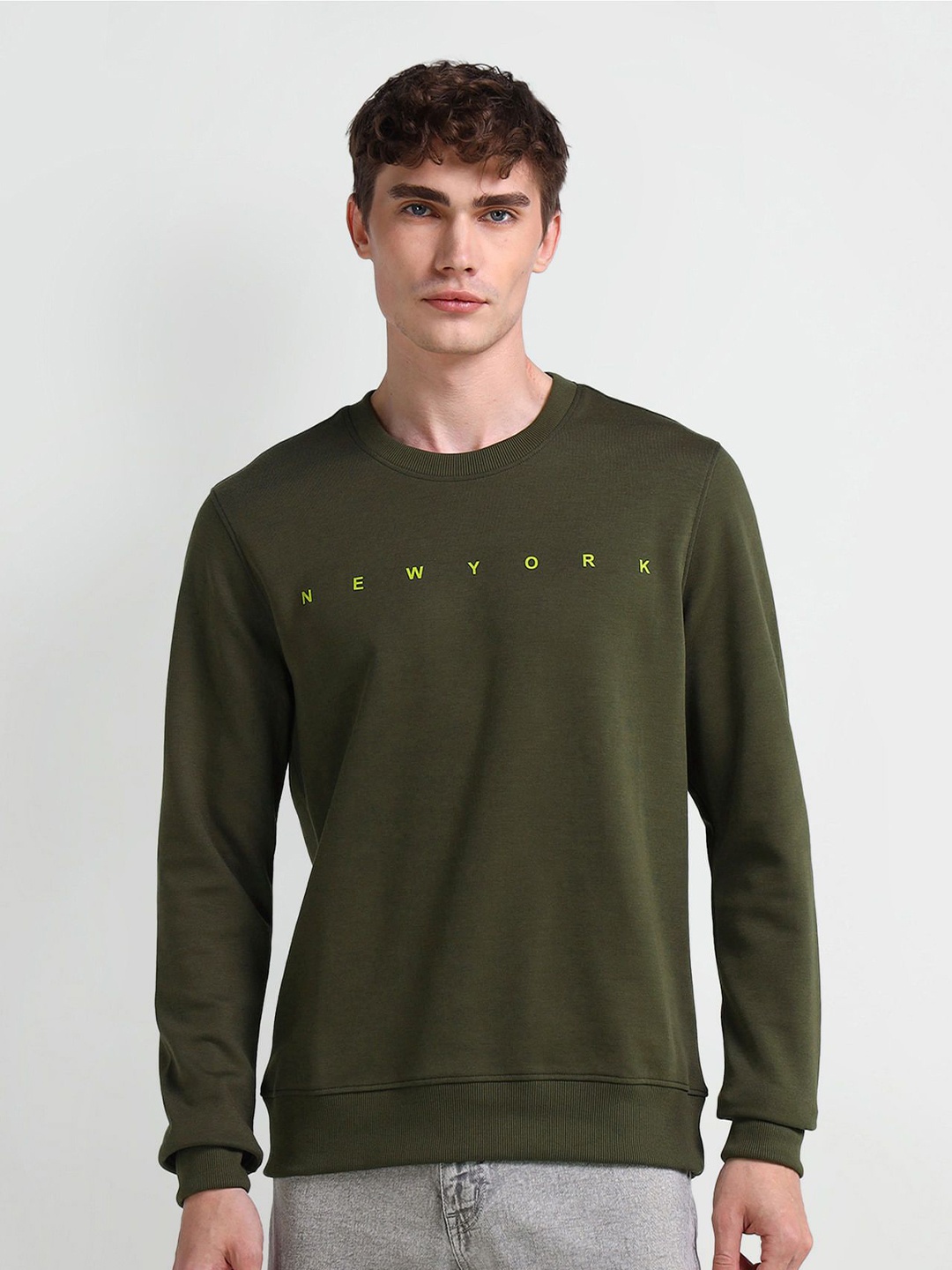 

Arrow Sport Men Graphic Printed Pure Cotton Sweatshirt, Green