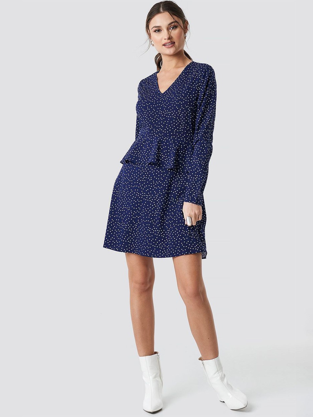 

Roadster Georgette Polka Dots Mini A Line Dress, Blue