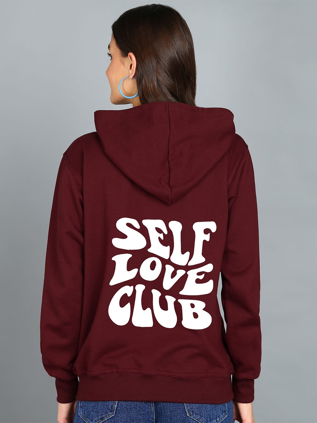 

FALTU.CO Women Printed Zip Detail Hooded Cotton Sweatshirt, Maroon