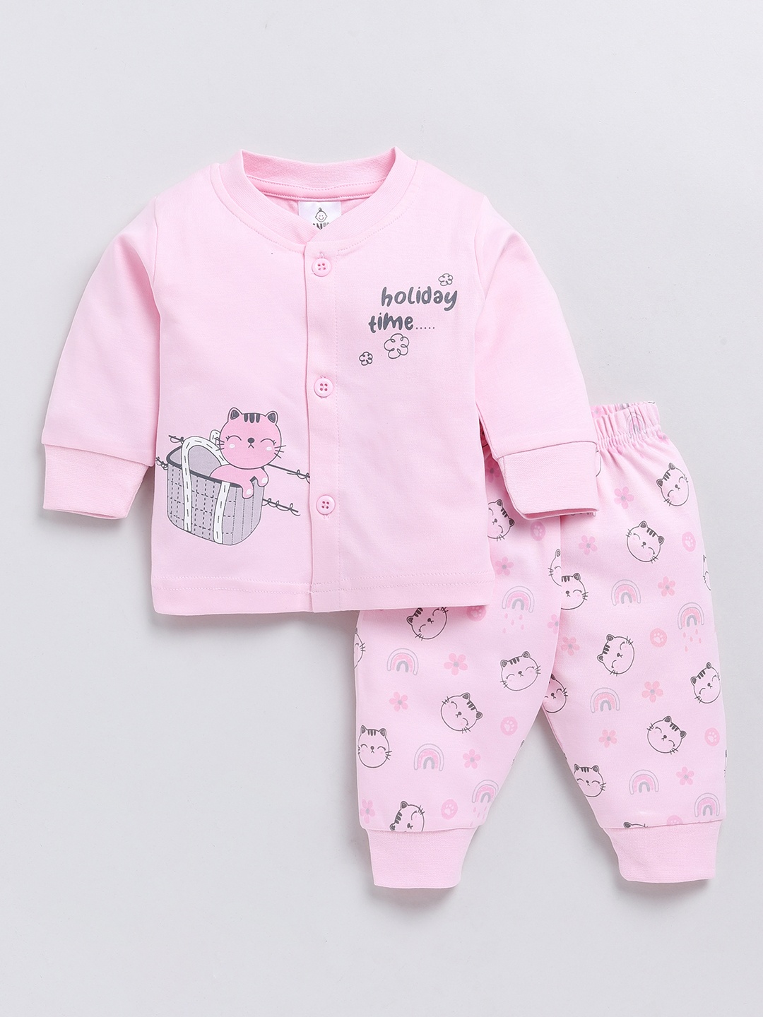 

YK X Tinyo Infant Girls Printed Pure Cotton Top with Joggers, Pink