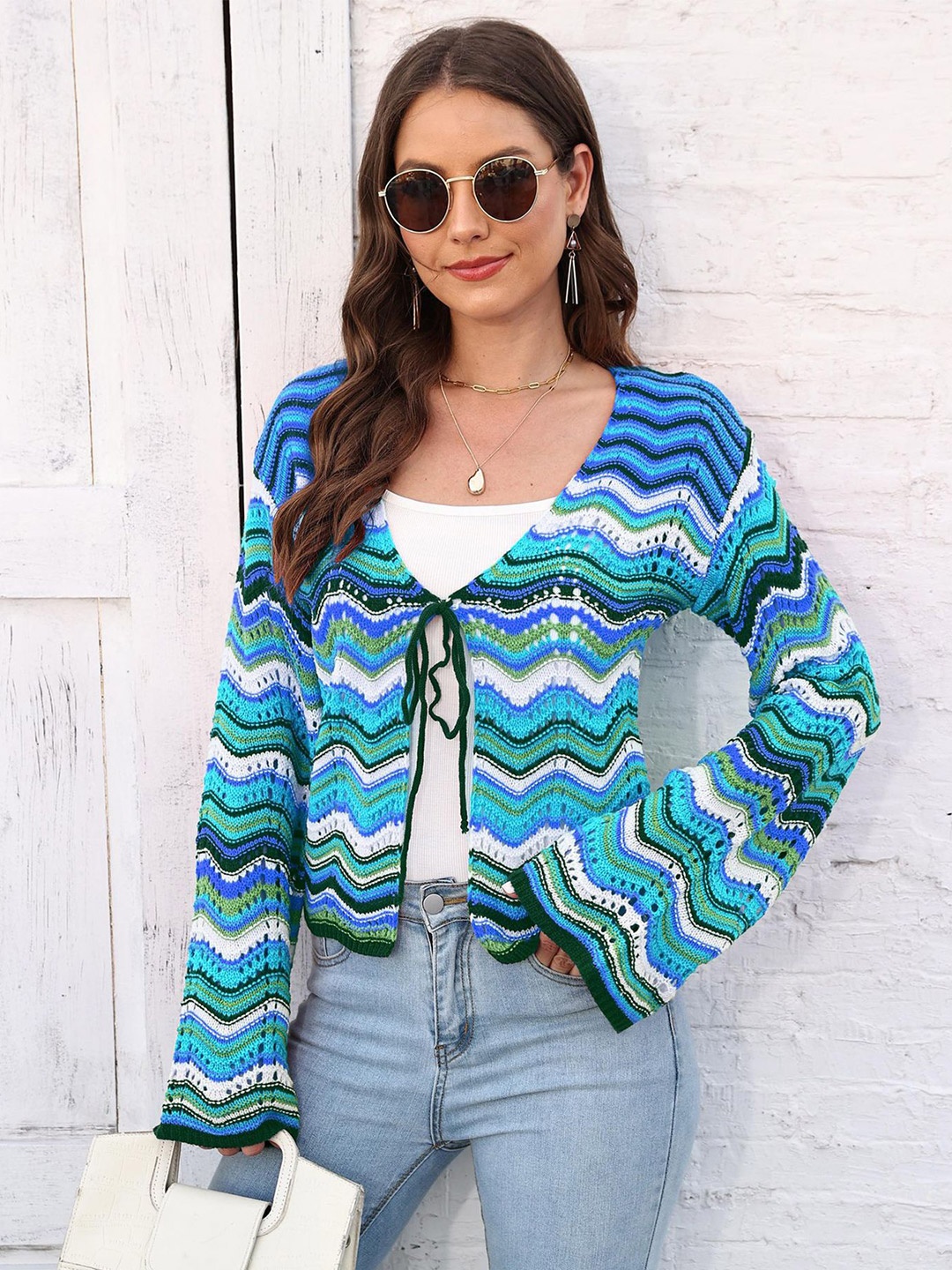 

StyleCast x Revolte Women Printed Tie-Up Shrug, Blue