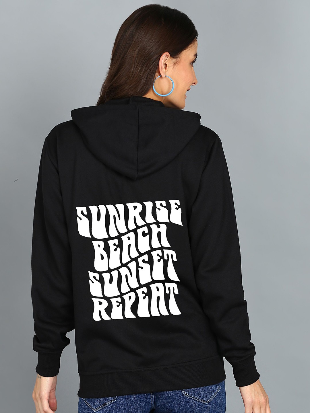 

FALTU.CO Women Typography Printed Hooded Ribbed Cotton Sweatshirt, Black