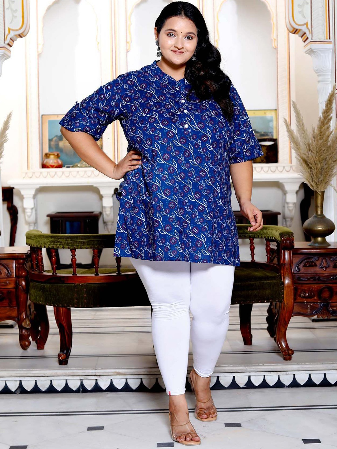 

Swasti Plus Size Floral Printed Pure Cotton Kurti, Blue