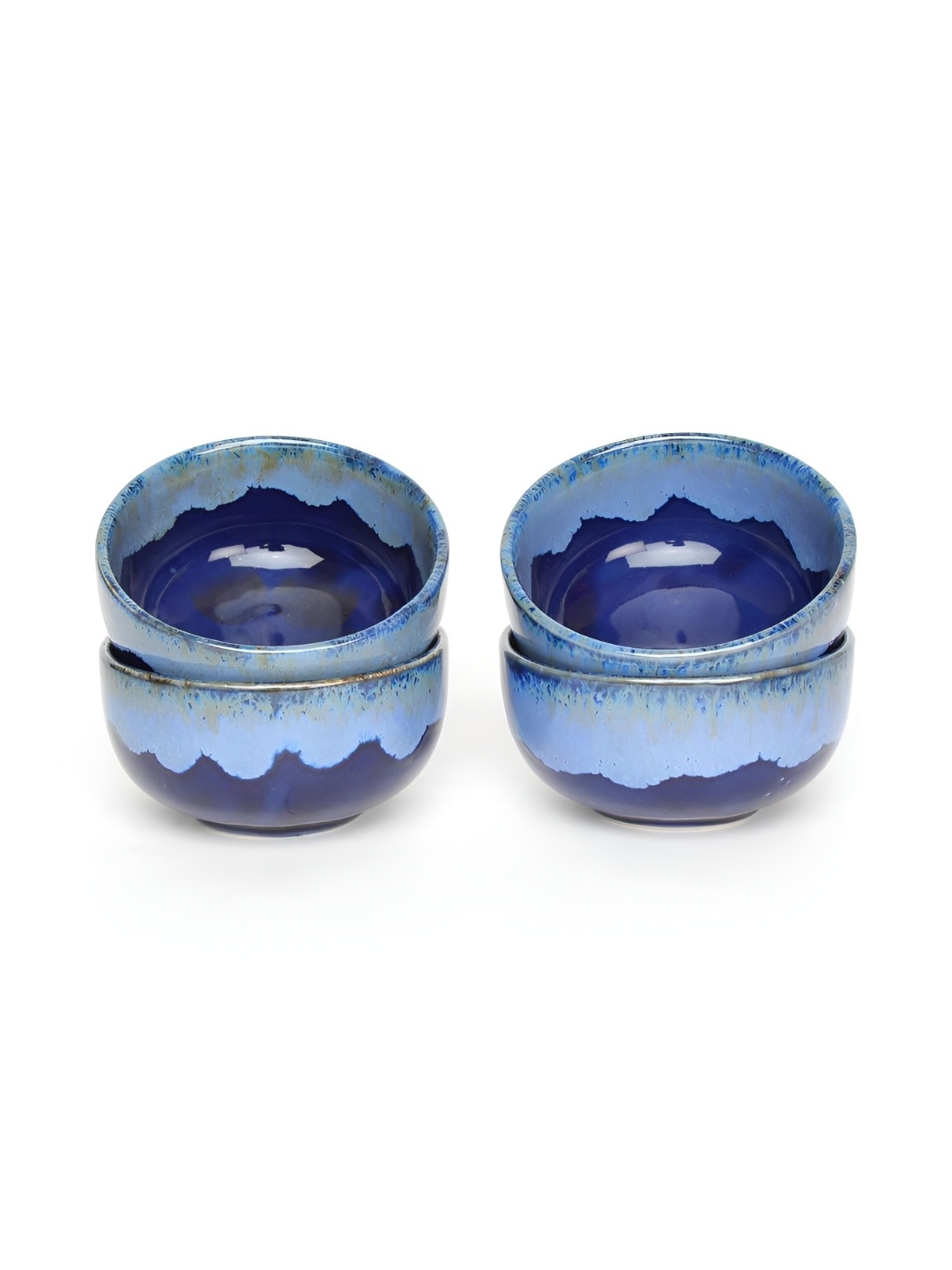 

AMALAFIEE CERAMICS Blue 4 Pieces Printed Ceramic Microwave Safe Matte Serving Bowls