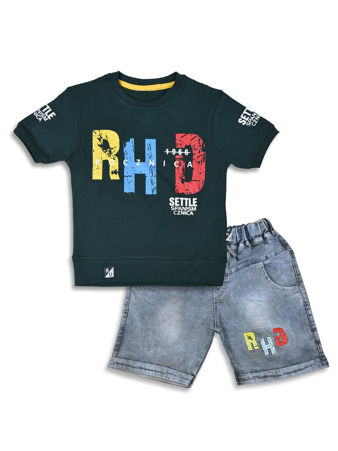 

BAESD Boys Printed Round Neck Pure Cotton T-shirt with Shorts, Green