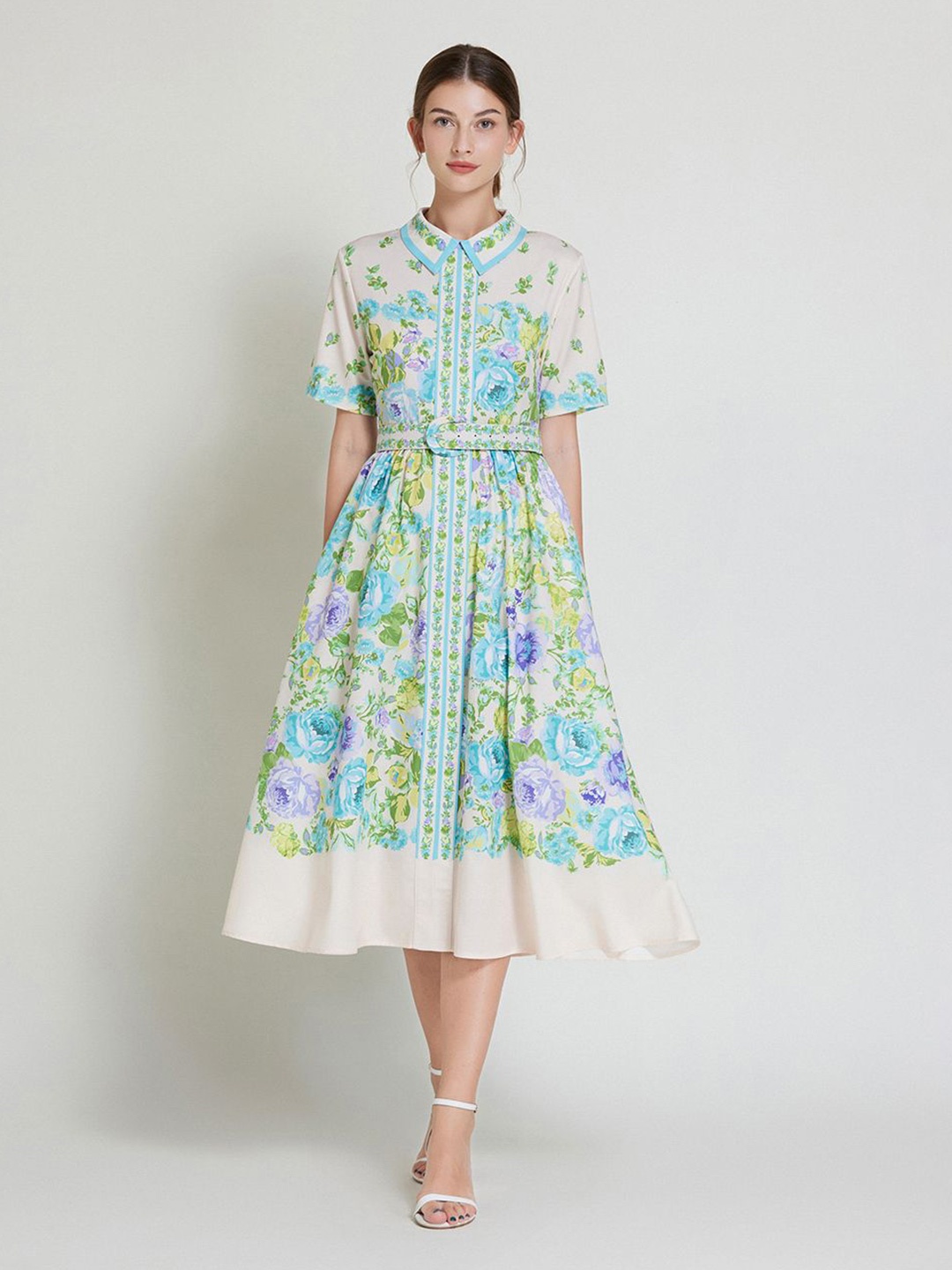 

JC Collection Floral Print Fit & Flare Midi Dress, White