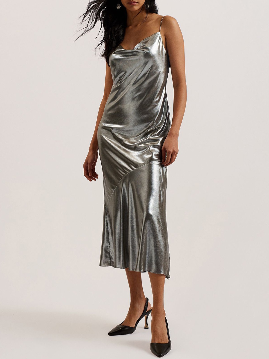 

Ted Baker Women Shoulder Straps Cowl Neck Maxi Dress, Silver
