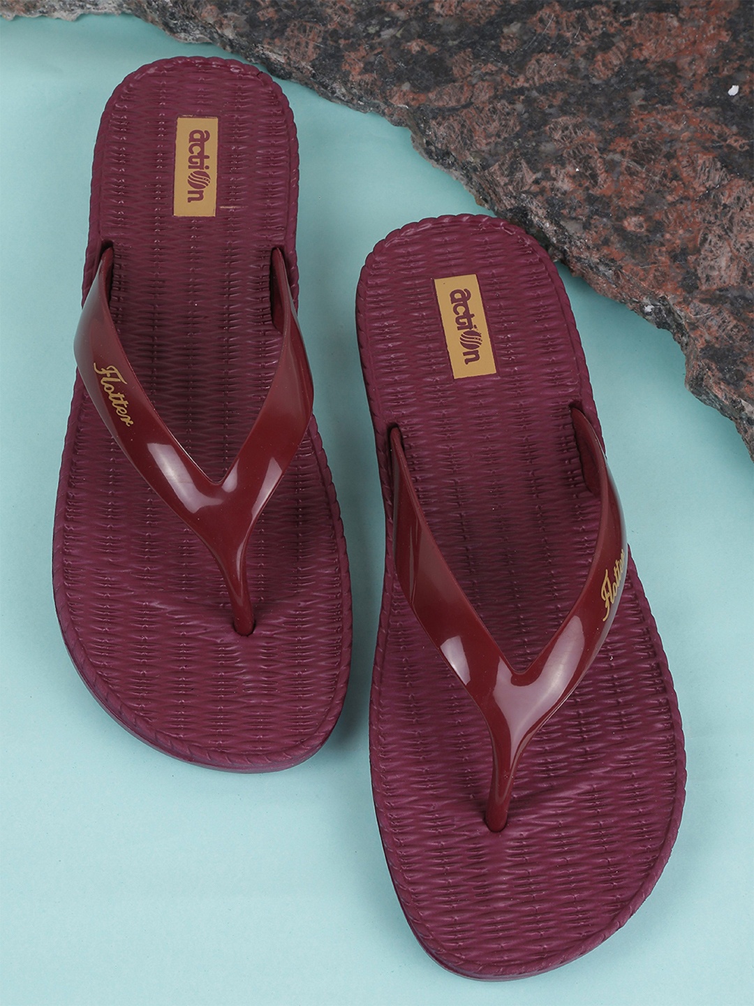 

Action Women Textured Rubber Thong Flip-Flops, Maroon