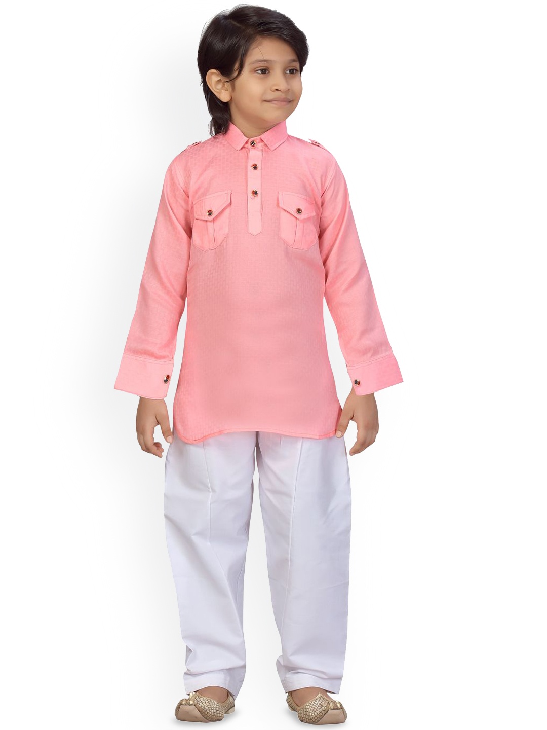 

BAESD Boys Shirt Collar Pure Cotton Pathani Kurta with Pyjama, Pink