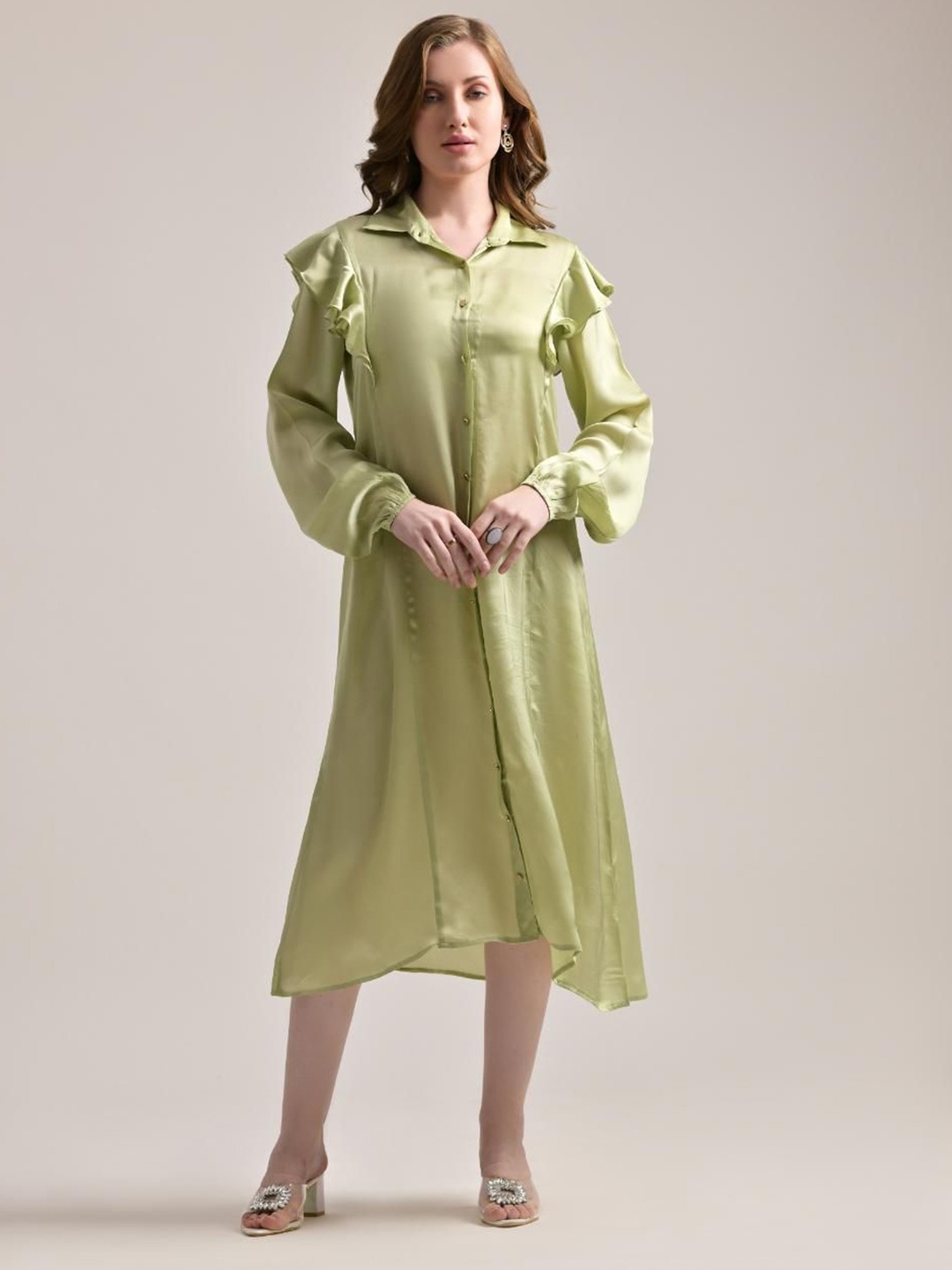 

The Samoa Women Bishop Sleeve Shirt Midi Dress, Green